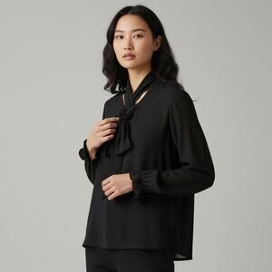 Joseph Ribkoff Black Long Sleeve Blouse Top Bow Neck EUC Size 6